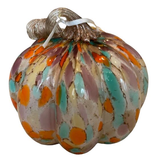 Multicolored Hand Blown Art Glass Pumpkin Stained Glass Designer Fall Home Decor - Picture 5 of 16